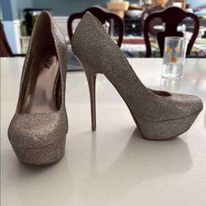 Qupid Silver Glitter Platform Heels